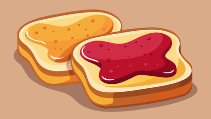 A classic duo of peanut butter and jelly spread between two slices of soft white bread.. Vector illustration
