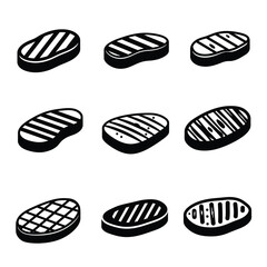 beef meat steak food icons vector design symbol black white illustration collections sets
