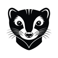 Black and white vector illustration of a ferret head in a simple and clean design