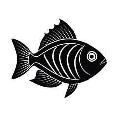 Black and white vector illustration of a fish depicting bones isolated on white background