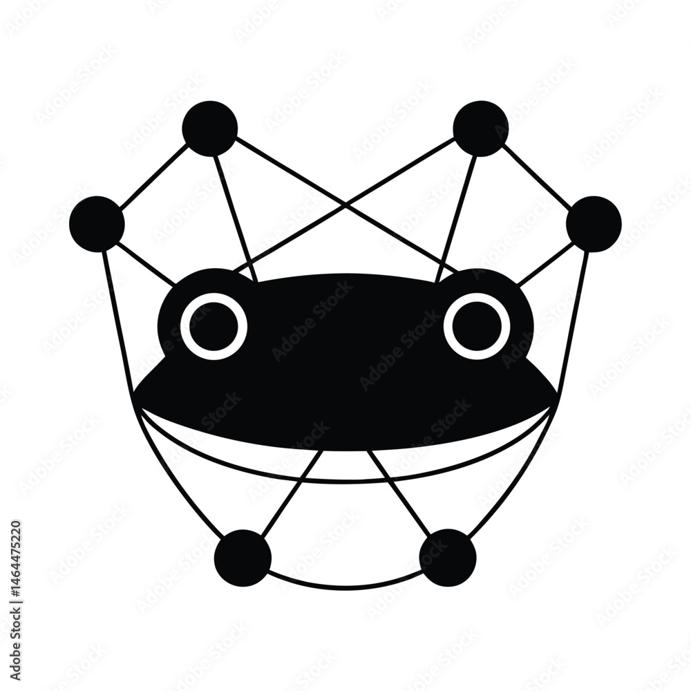 Poster abstract frog illustration within a network of connected nodes with black and white colors