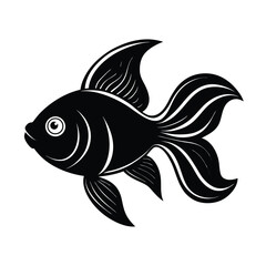 Elegant black and white illustration of a goldfish swimming against a clean white background