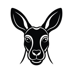 Stylized black and white illustration of a kangaroo head on a clean white background