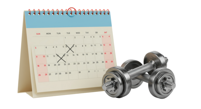Isolated Calendar with Dumbbells