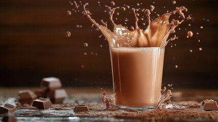 Beautiful splash of cocoa drink in a glass showcasing its rich and inviting appearance