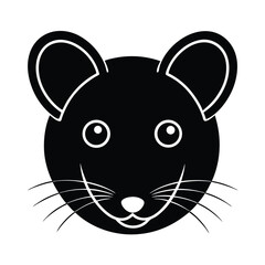 Simple black and white cartoon rat head illustration for children's educational materials and designs