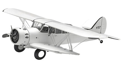 Classic White Biplane in Flight Captured Against a Clear Sky