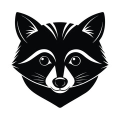 Black and white illustration of a cute raccoon head with a friendly expression