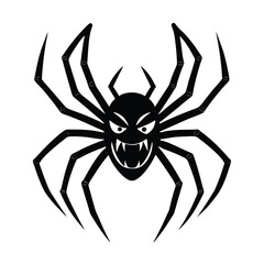 Spooky black spider illustration with fangs and intense eyes for halloween decorations