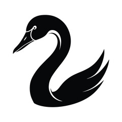 Elegant black swan silhouette against white background vector graphic design element