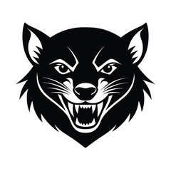 Fierce wolf head silhouette illustration in black and white on a white background