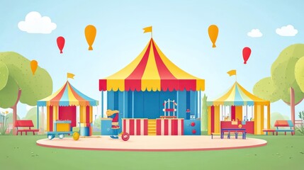 Fototapeta premium Carnival Games in Park Setting with Balloons