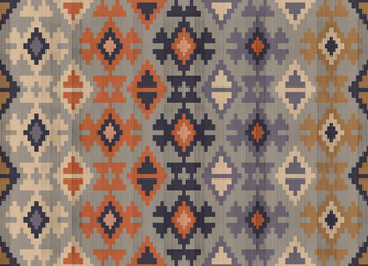 Navajo pattern.Square shape on grey background.Geometric shape.Brown pattern.Zigzag pattern.Seamless.Triangle shape.DIgital design.Illustration.Line.Design for skirt.Clothes.Carpet.Printing. Knitting