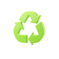 Obraz premium green recycling symbol made of three arrows, bold and glossy style, high quality png isolated on transparent background