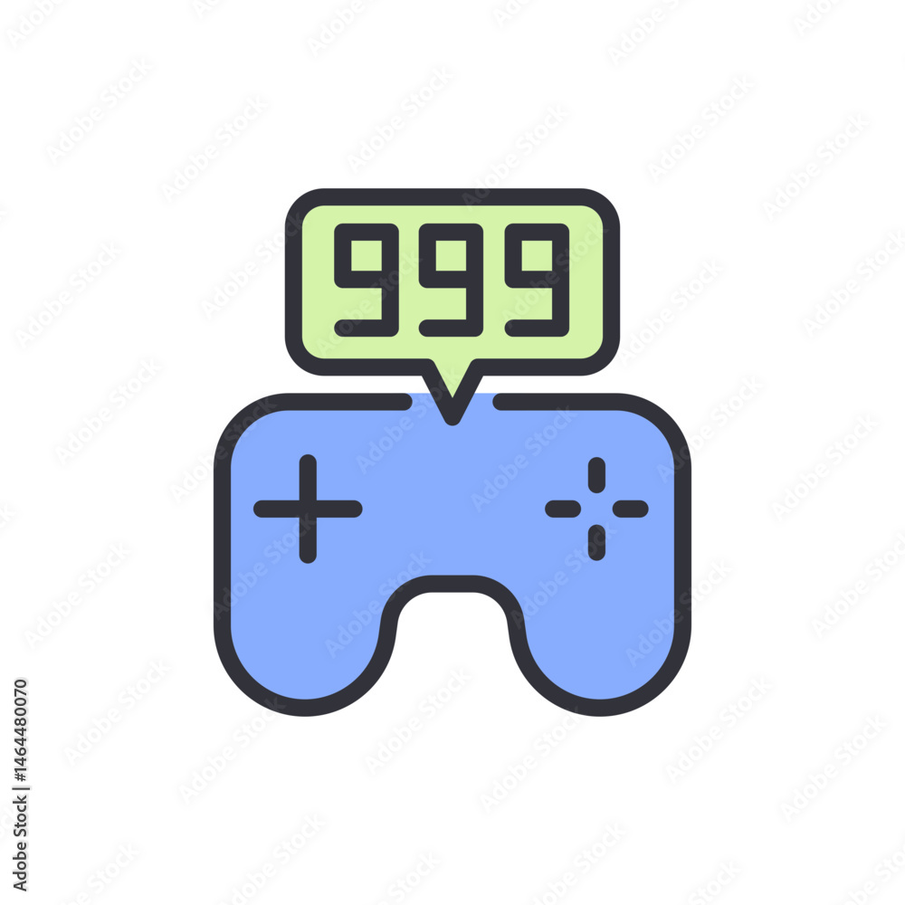 Poster icon representing video game controller with high score badge element
