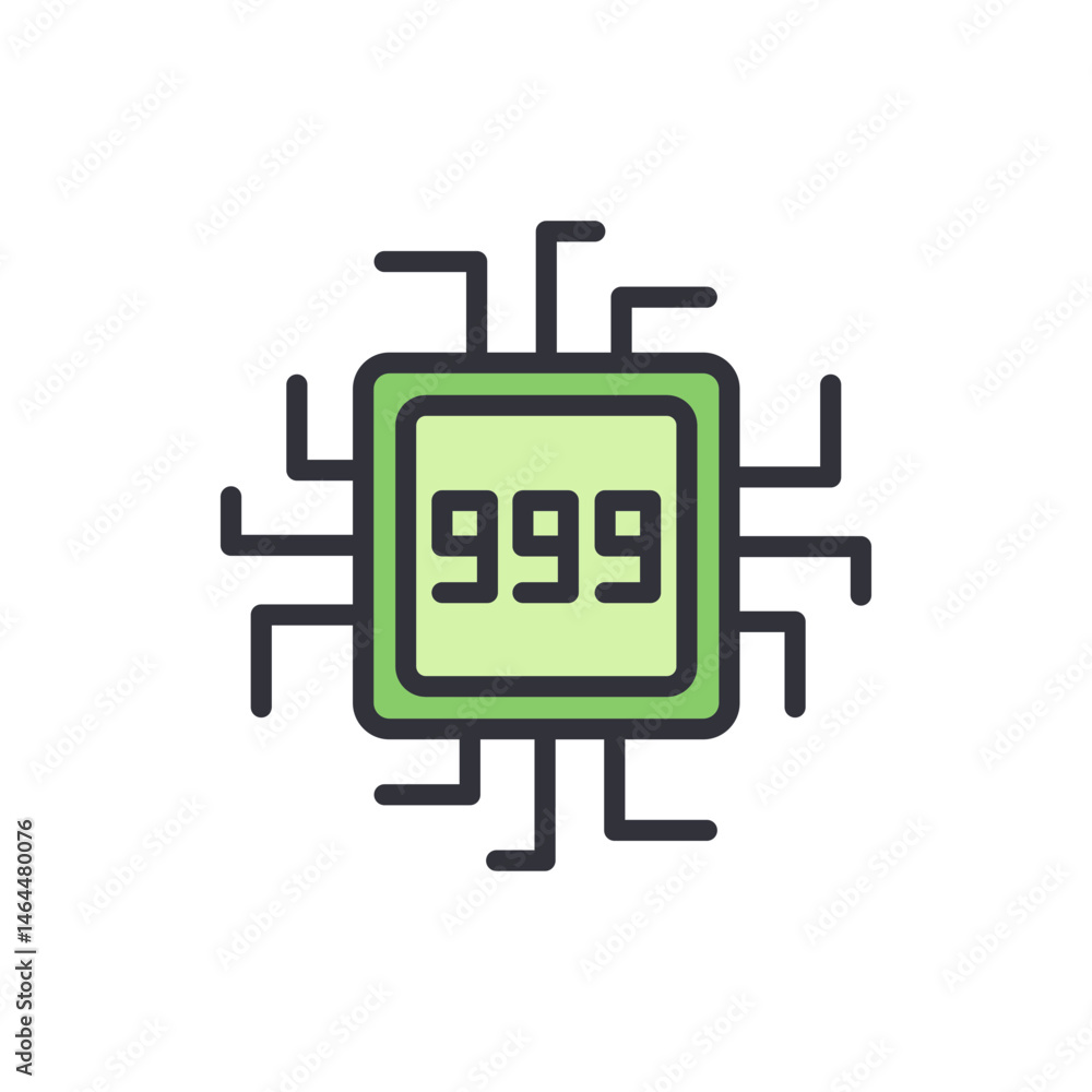 Poster futuristic cybernetic microchip design with a central numeric display 999