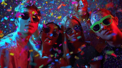 Fototapeta premium Neon confetti party people Realistic photo
