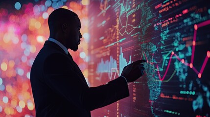 Financial analyst examining global market data on a digital interface