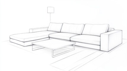 Sectional Sofa Sketch: Modern Living Room Design Concept