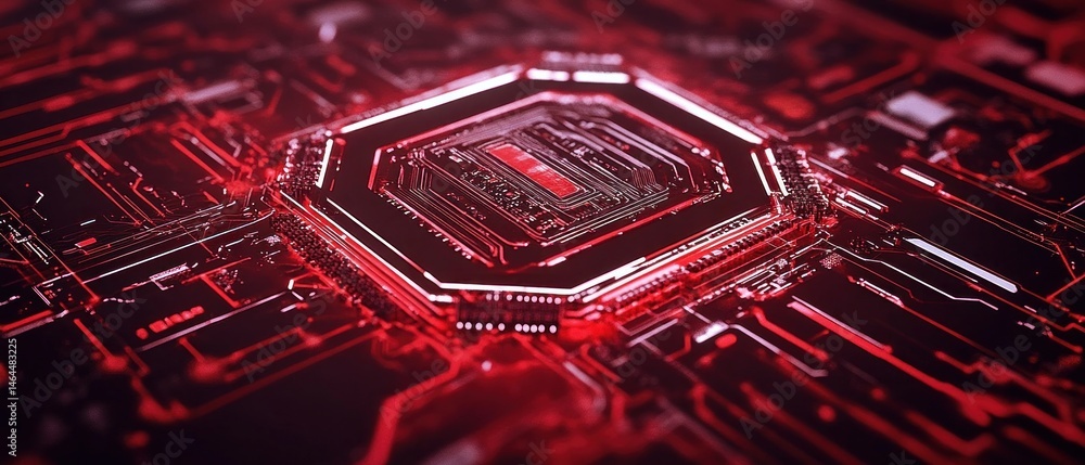 Aufkleber abstract red circuit board: a close-up view of high-tech technology
