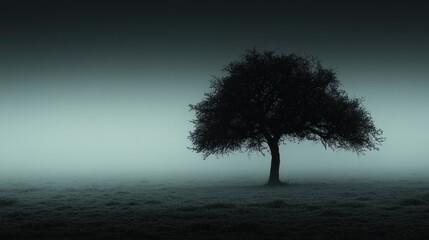Obraz premium Lonely tree in misty field