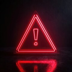 Red neon triangle warning sign with exclamation mark.