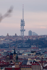 A cityscape view of the city of Prague with the Television tower.