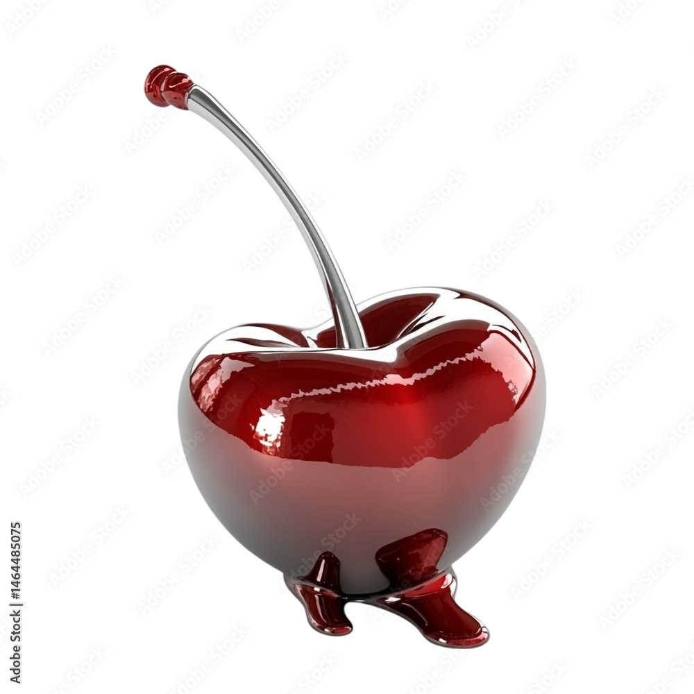 Poster shiny red cherry with a metallic stem on an abstract background