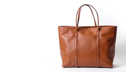 Brown leather tote bag, isolated on white background, isolated, luggage, handbag