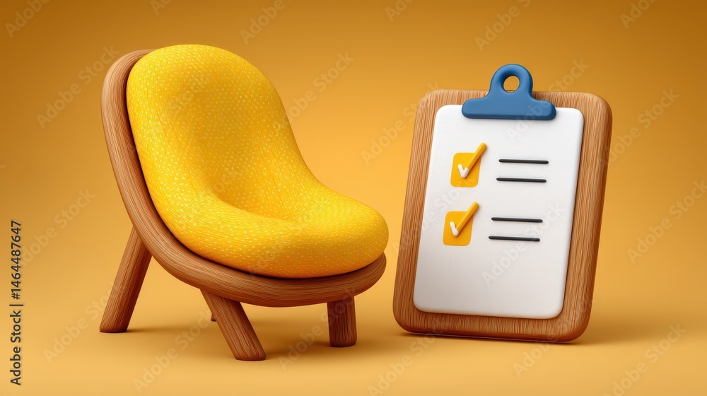 Aufkleber modern yellow accent chair and checklist notepad with bright background creating a stylish and organ