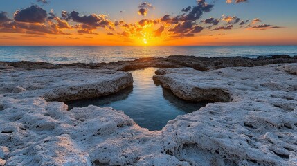 Obraz premium Dramatic sunset over tranquil coastal rocks