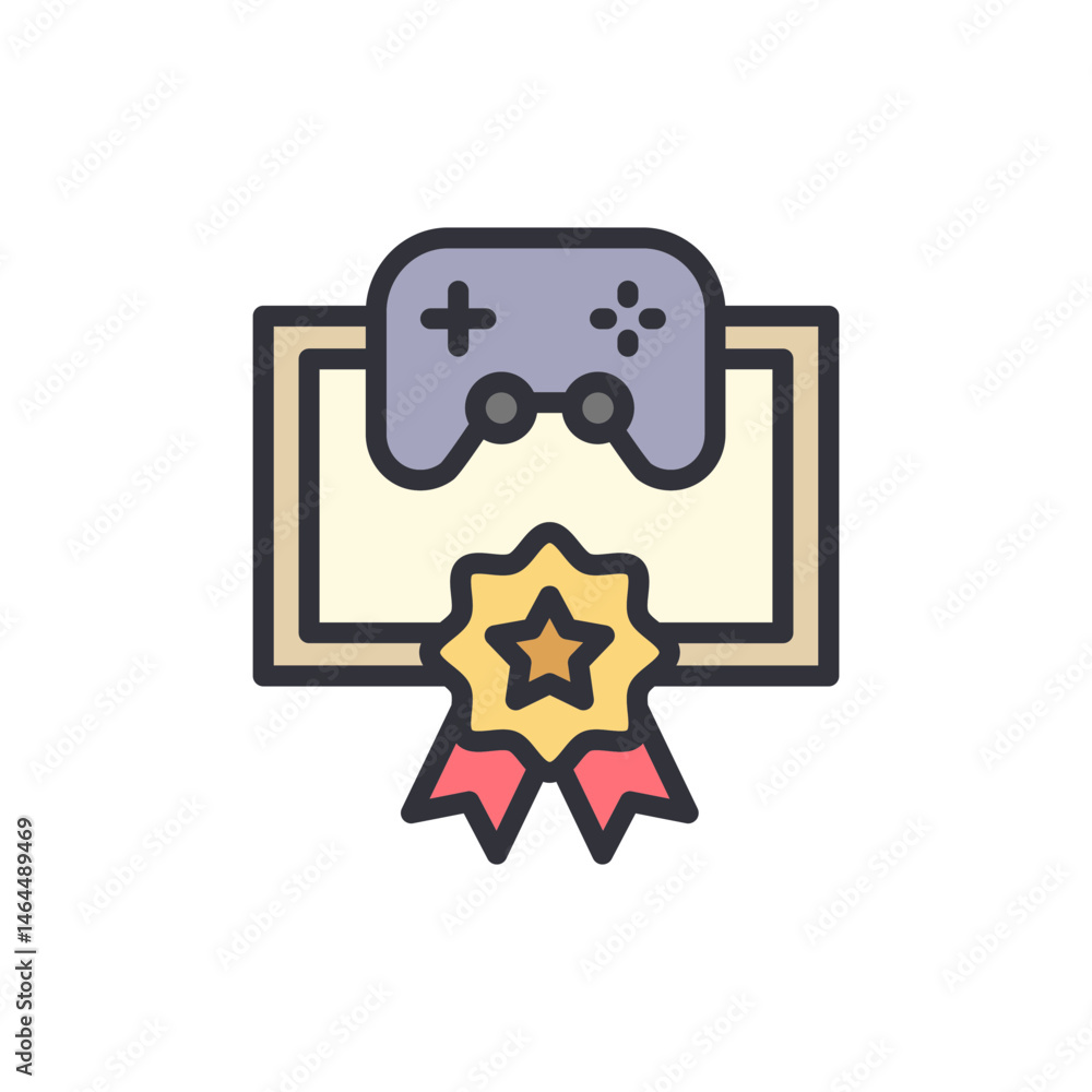 Poster digital recognition: game controller icon atop certificate with star emblem