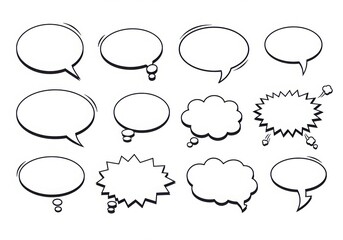 Collection of various speech bubbles in black and white