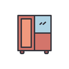 Stylized minimalist illustration of a retro two door wardrobe unit