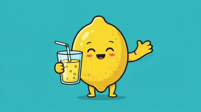 Cute Lemon Character Holding Lemonade