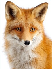 Obraz premium Close-up portrait of a red fox with vibrant fur and expressive eyes against a white background