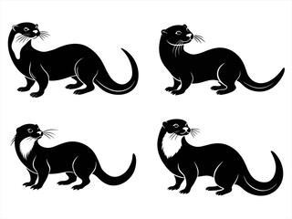 otter sihouette black vector bundle