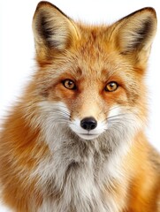 Naklejka premium Close-up portrait of a majestic red fox with vibrant fur and expressive eyes against a white background