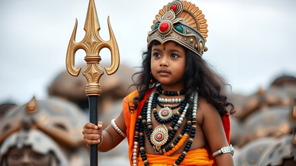 Obraz premium little indian boy in lord shiva costume