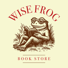 wise frog reading a book logo design vector