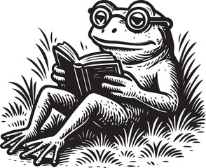frog reading a book vector illustration
