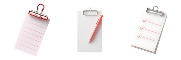 Set of 3d White paper task management todo check list isolated on transparent background, Cut out