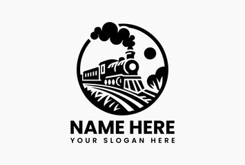 Stylized Train on Tracks Vector Graphic. Modern Railway Design