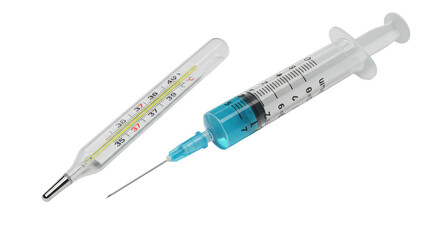 Isolated Medical Thermometer and Syringe