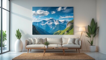 Modern living room interior with a comfortable sofa, contemporary furniture, and stylish design elements