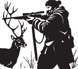 Deer Hunting Clipart – Black and White Hunter and Animal Illustrations