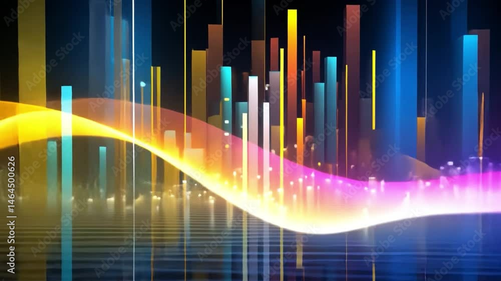 Poster data visualization abstract: an artistic representation of data, featuring vibrant, multicolored lin