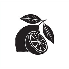 Black Silhouette of a Lemon with Leaf - Vector Illustration