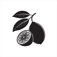 Black Silhouette of a Lemon with Leaf - Vector Illustration