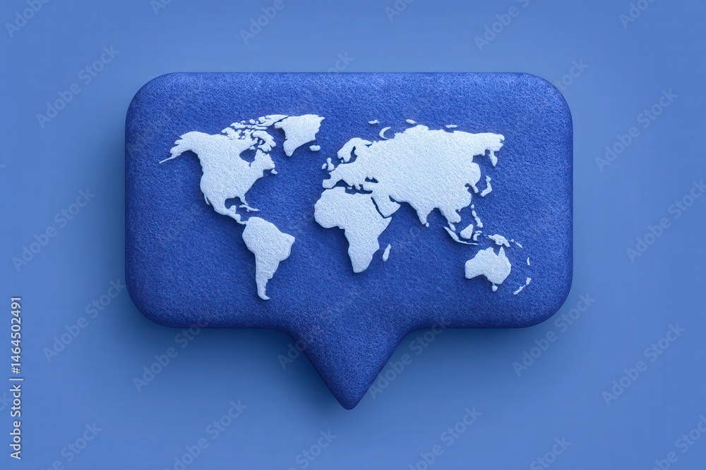 Poster creative representation of a textured blue map world icon highlighting global connectivity and commu